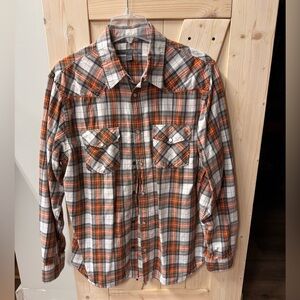 Old Navy Orange, Gray & White Plaid Button-Down flannel Shirt